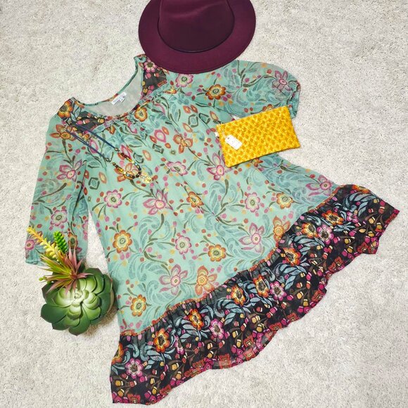 Patrons of Peace Dress. Seafoam Green/Multi Floral Pattern. Size Large. GUC. - Picture 10 of 16